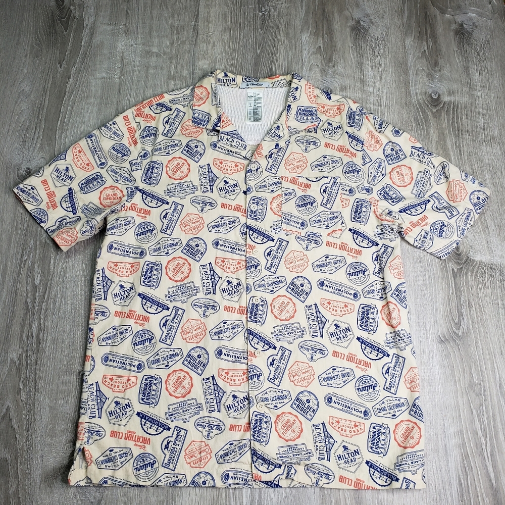 Disney Parks Men's L Disney Vacation club Resort Logo Print Camp Shirt DC Icons